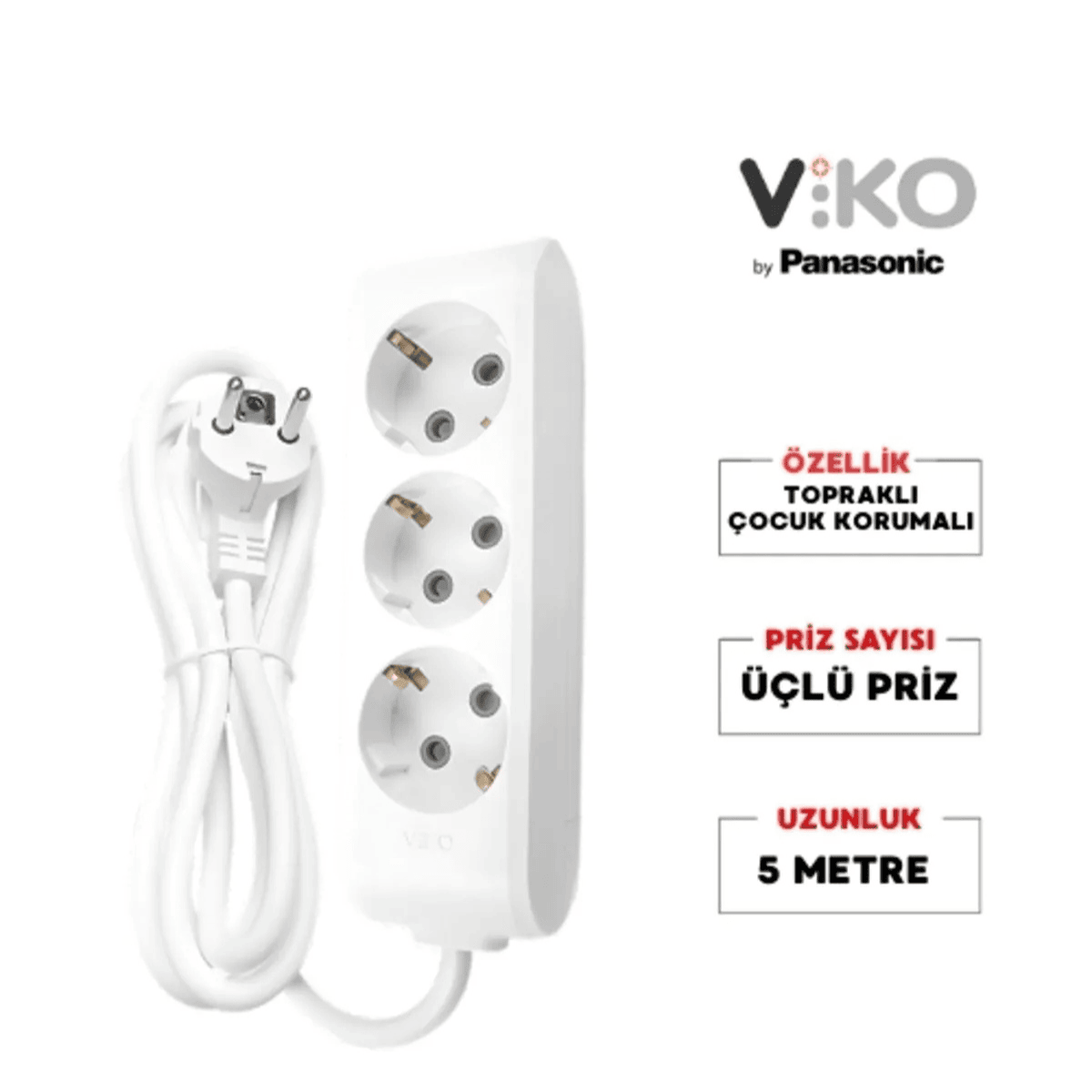 Viko Multi-let 3'lü Topraklı Çocuk Korumalı 3 Metre Kablolu Grup Priz