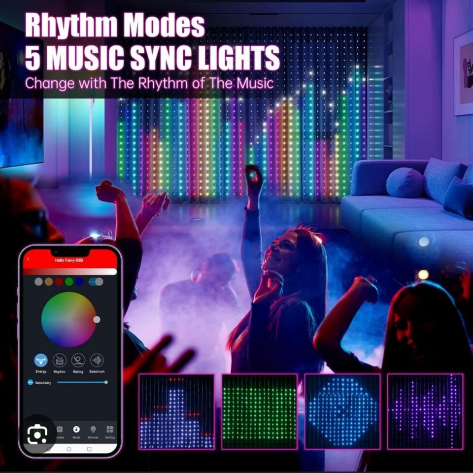 2x2mt Akıllı Perde LED Işık: 400 LED'li, Uygulama Kontrollü Dijital Ekran