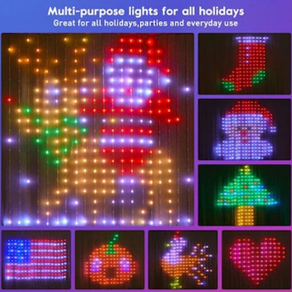 2x2mt Akıllı Perde LED Işık: 400 LED'li, Uygulama Kontrollü Dijital Ekran