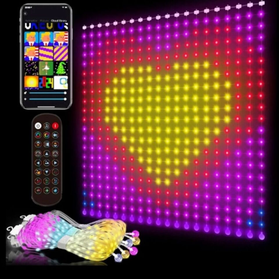 2x2mt Akıllı Perde LED Işık: 400 LED'li, Uygulama Kontrollü Dijital Ekran