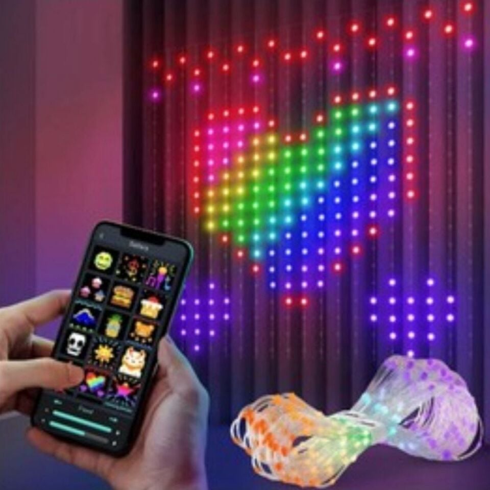 3x3mt Akıllı Perde LED Işık: 400 LED'li, Uygulama Kontrollü Dijital Ekran
