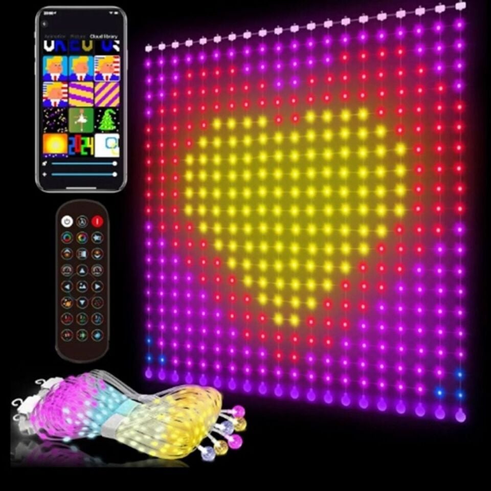 3x3mt Akıllı Perde LED Işık: 400 LED'li, Uygulama Kontrollü Dijital Ekran