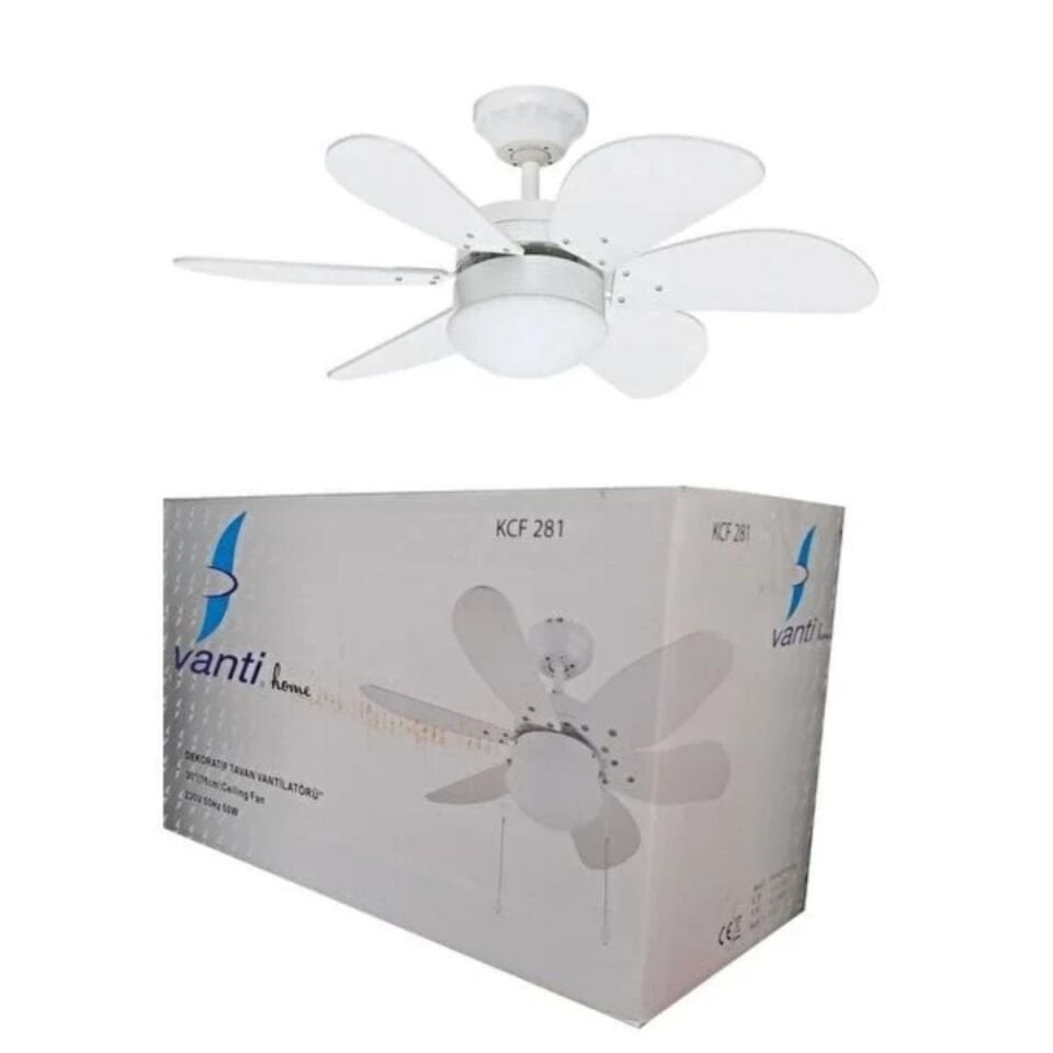 Vanti KCF281 60w Beyaz 6 Kanatlı Avizeli 78cm Tavan Vantilatörü(Kopya)